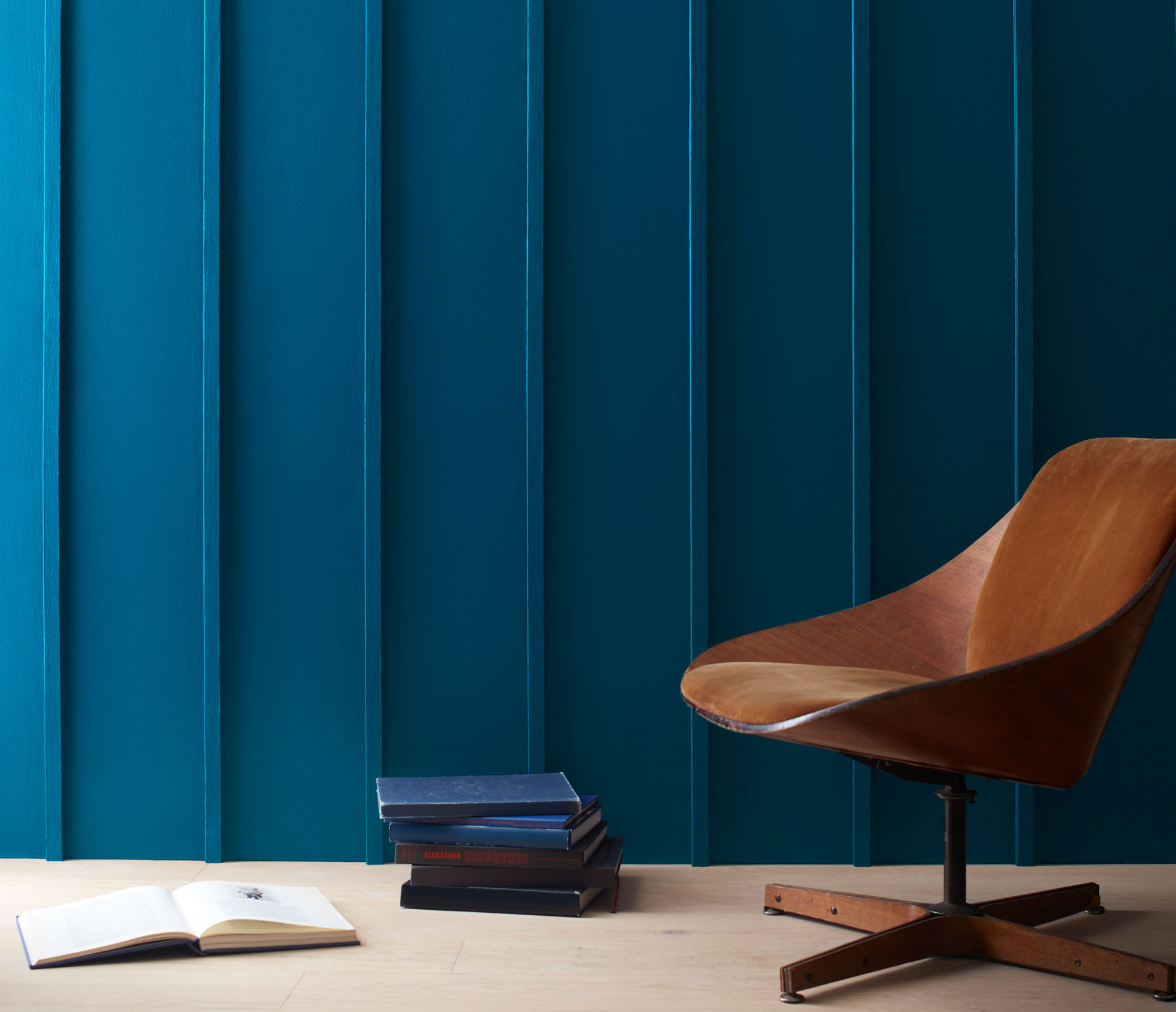 Wall painted in Benjamin Moore Champion Cobalt