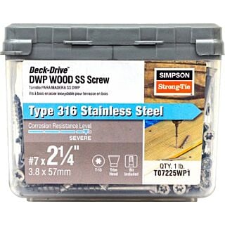 Simpson Strong-Tie, Deck-Drive™ DWP #7 x 2-1/4 in., Wood SS Screw, 316 Stainless Steel, 1 lb.