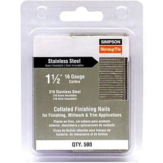 Simpson Strong-Tie, 1-1/2 in. x 0.065 in., 20° Angle, Adhesive Collation, Finishing Nail, 316 Stainless Steel, 500 Count