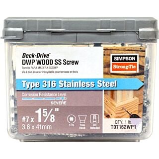 Simpson Strong-Tie, Deck-Drive™ DWP #7 x 1-5/8 in., Wood SS Screw, 316 Stainless Steel, 1 lb.