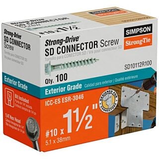 Simpson Strong-Tie, #10 x 1-1/2 in., Strong-Drive SD Connector Screw, 1/4 Hex Drive, Mechanically Galvanized, 100 Count