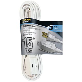 Powerzone Household Extension Cord, 16/3 White