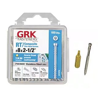 GRK #8 x 2-1/2 in.  RT Composite™ Pheinox™ 305 Stainless Steel Trim Head Screws, Handy-Pak, 100 Count