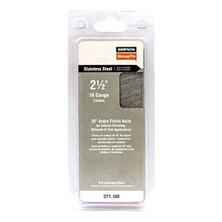 Simpson Strong-Tie, 2-1/2 in. x 0.065 in., 20° Angle, Adhesive Collation, Finishing Nail, 316 Stainless Steel, 500 Count