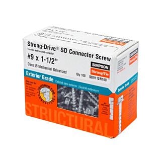 Simpson Strong-Tie, #9 x 1-1/2 in., Strong-Drive SD Connector Screw, 1/4 Hex Drive, Mechanically Galvanized, 100 Count