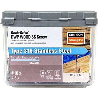 Simpson Strong-Tie, Deck-Drive™ DWP #10 x 3-1/2 in., Wood SS Screw, Flat Head, 316 Stainless Steel, 1 lb.