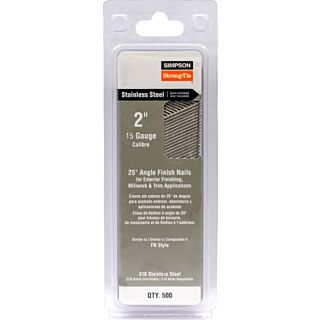 Simpson Strong-Tie, 2 in. x 0.072 in., 25° Angle T-Style, Adhesive Collation, Finishing Nail, 316 Stainless Steel, 500 Count