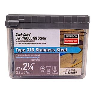 Simpson Strong-Tie, Deck-Drive™ DWP #7 x 2-1/4 in., Wood SS Screw, 316 Stainless Steel, 350 Count