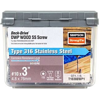 Simpson Strong-Tie, Deck-Drive™ DWP #10 x 3 in., Wood SS Screw, Flat Head, 316 Stainless Steel, 1 lb.