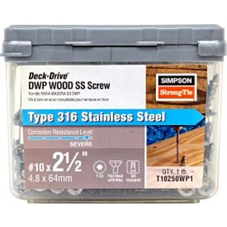 Simpson Strong-Tie, Deck-Drive™ DWP #10 x 2-1/2 in., Wood SS Screw, Flat Head, 316 Stainless Steel, 1 lb.