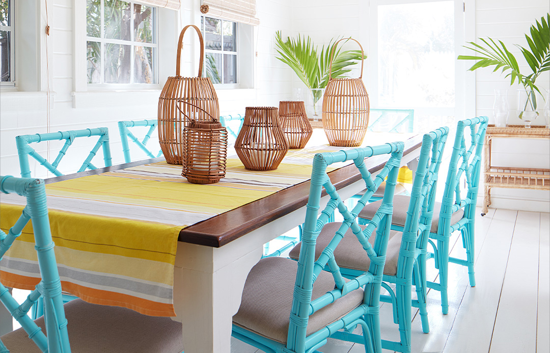 Chairs painted with Benjamin Moore ADVANCE Semi-Gloss in Bahaman Sea Blue