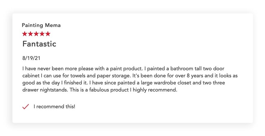 Alt text: customer’s 5-star review of Benjamin Moore ADVANCE paint