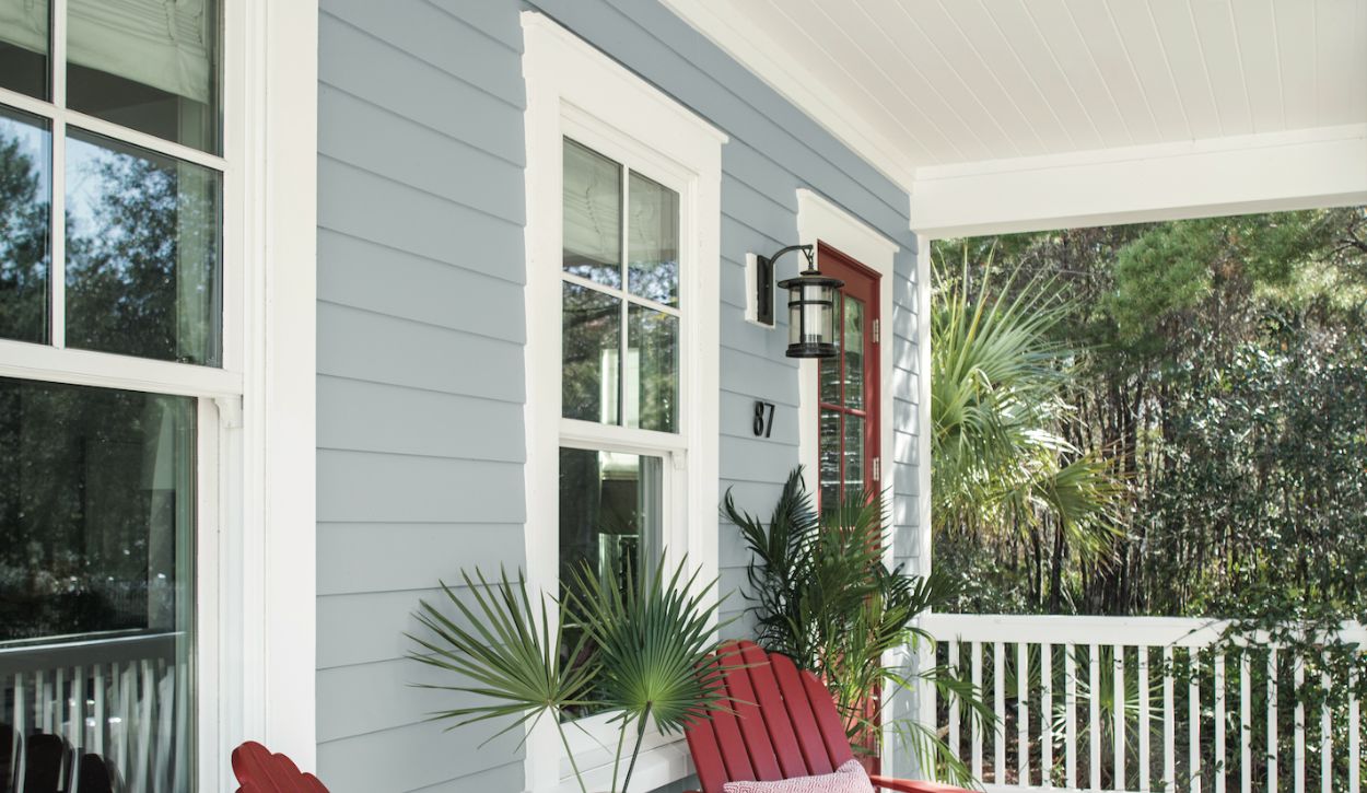 House siding painted in Benjamin Moore Nimbus Gray 2131-50